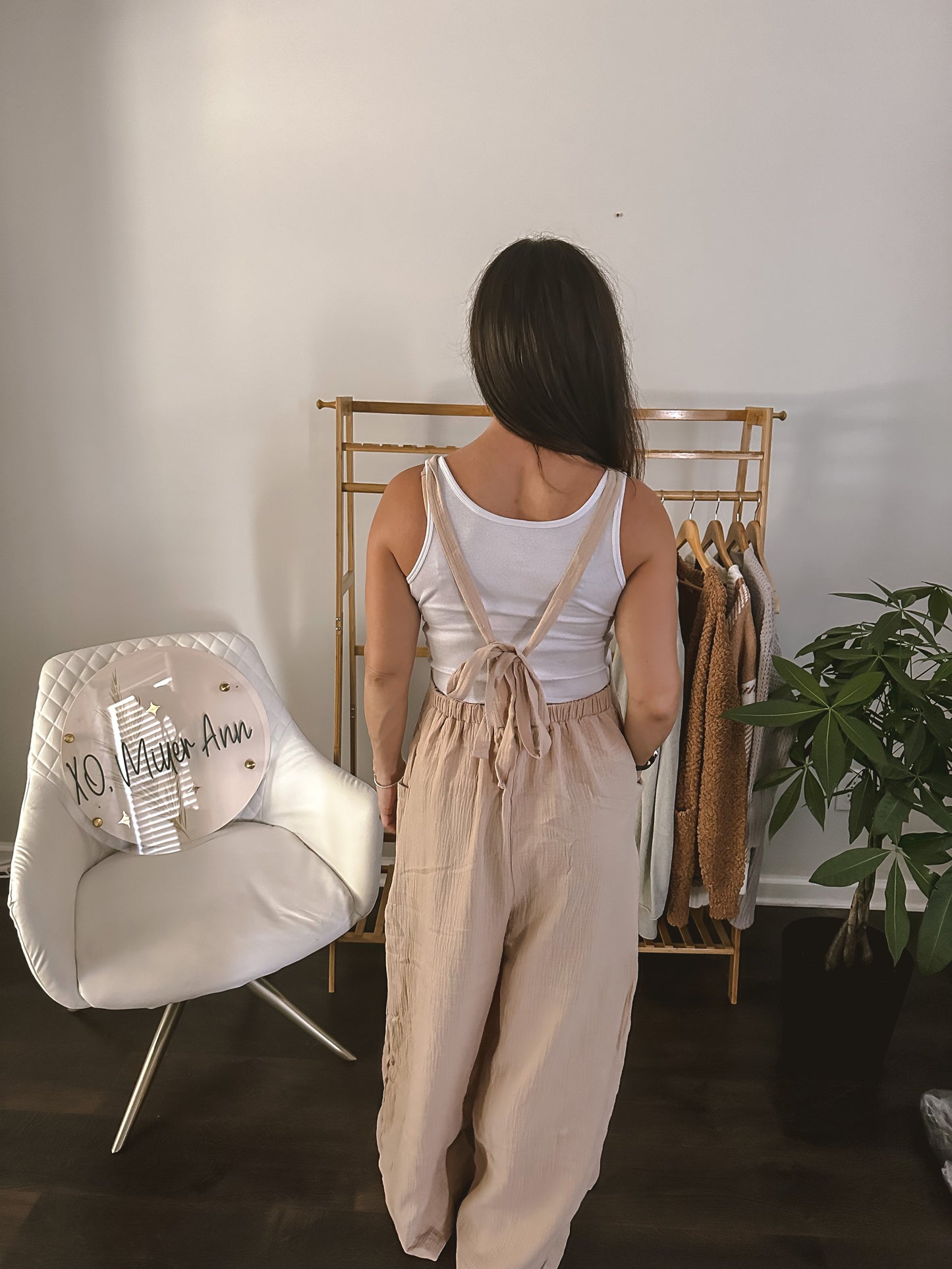 Taupe Solid Wide Leg Jumpsuit