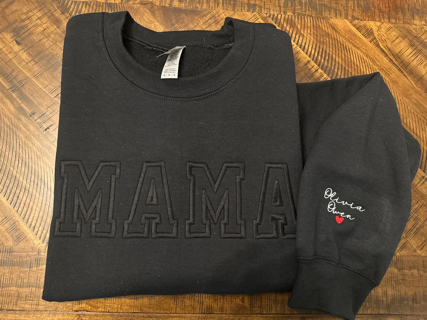 Mama Embroidered Crewnecks with Sleeve Personalization