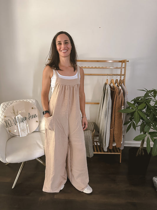 Taupe Solid Wide Leg Jumpsuit